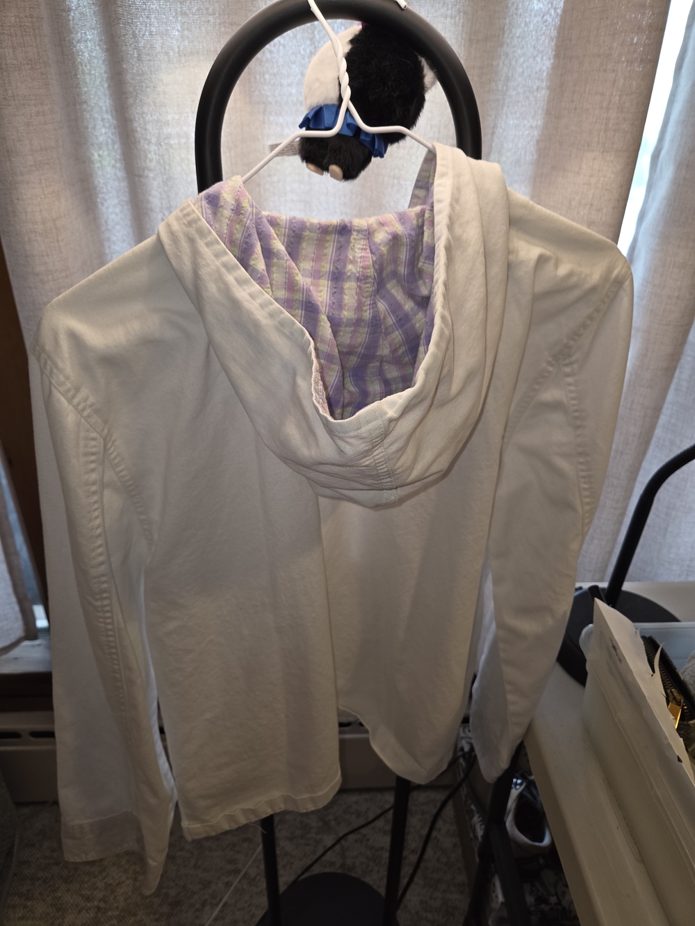 dressbarn White Hooded Utility Jacket with Plaid Lining - Picture 3 of 4
